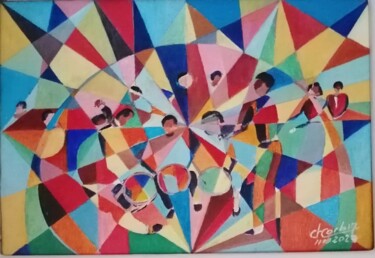 Peinture intitulée "Folklore Antillais…" par Charles Corbin, Œuvre d'art originale, Huile Monté sur Panneau de bois