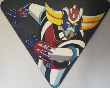 Goldorak" street art su r panneau de signalisation déclassé 绘画 标题为“Goldorak" street ar…” 由Les Pinceaux De Marie, 原创艺术品, 丙烯