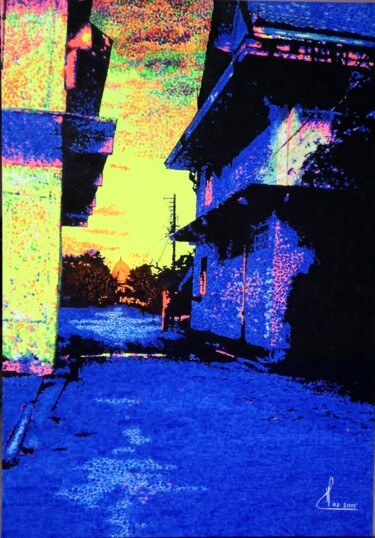 Painting titled "Cour du temple" by Reinhard Häussler, Original Artwork, Acrylic Mounted on Other rigid panel