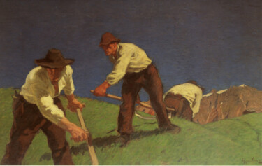 Les faucheurs de la montagne Peinture intitulée "Les faucheurs de la…" par Albin Egger-Lienz, Œuvre d'art originale, Huile
