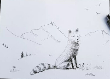 图画 标题为“Valmofox” 由Krystian, 原创艺术品, 墨 安装在金属上