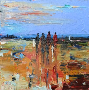 oil painting on cardboard "People in the external " Pintura intitulada "oil painting on car…" por Sveta Makarenko, Obras de arte originais, Óleo
