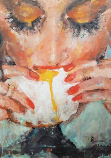 Peinture intitulée "Croque madame" par Isabelle Cotillard, Œuvre d'art originale, Huile Monté sur Châssis en bois