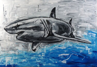 绘画 标题为“Shark” 由Stach, 原创艺术品, 油 安装在木质担架架上