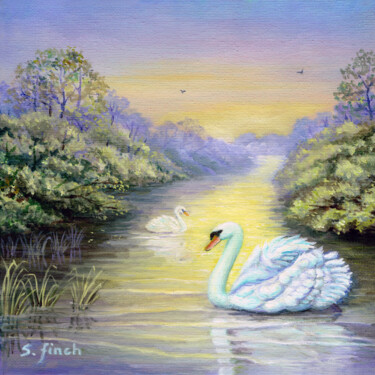 Pittura intitolato "Spirit of Swan" da Sonia Finch, Opera d'arte originale, Olio Montato su Telaio per barella in legno