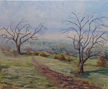「Brume matinale」というタイトルの絵画 Claude Rolletによって, オリジナルのアートワーク, オイル ウッドストレッチャーフレームにマウント
