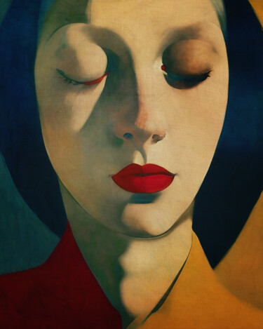 Woman daydreaming with her eyes closed Schilderij getiteld "Woman daydreaming w…" door Jan Keteleer, Origineel Kunstwerk, Digitaal Schilderwerk Gemonteerd op Frame…