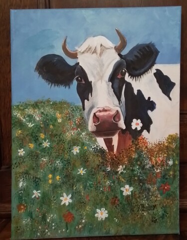 Pintura intitulada "Marguerite ma vache" por Roberte Buirey, Obras de arte originais, Acrílico Montado em Armação em madeira