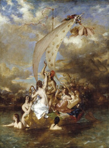 La jeunesse à la proue et le plaisir à la barre Peinture intitulée "La jeunesse à la pr…" par William Etty, Œuvre d'art originale, Huile