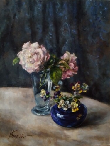 Peinture intitulée "My Flowers" par Maria Bel, Œuvre d'art originale, Huile