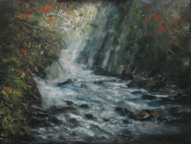 Falls of Clyde, New Lanark, in Scotland Painting titled "Falls of Clyde, New…" by Alexander Taylor Dickie, Original Artwork, Oil Mounted on Wood Stretcher frame