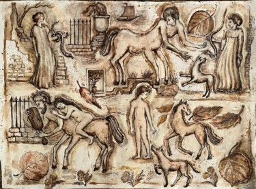 图画 标题为“Centaurs in Fall” 由Marina Kalinovsky, 原创艺术品, 墨
