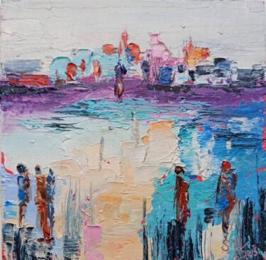 OIL PAINTING ON CARDBOARD "PEOPLE IN THE EXTERNAL "1 Pintura intitulada "OIL PAINTING ON CAR…" por Sveta Makarenko, Obras de arte originais, Óleo