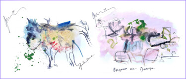 I drive in on a tractor, and there is a herbivore Digital Arts titled "I drive in on a tra…" by Dima Dima Vil Ms Wilms (Rok Zivopisec Rock Painter), Original Artwork, Waterco…