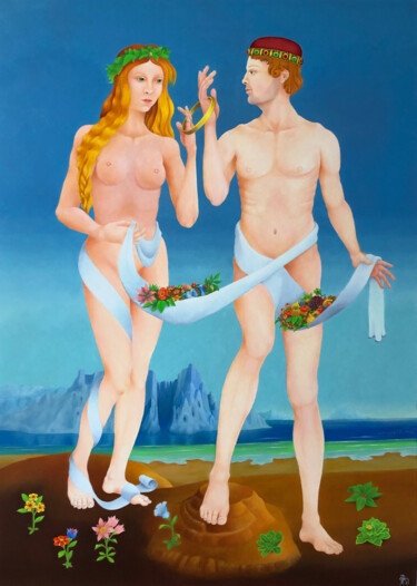 Aphrodite et Adonis Peinture intitulée "Aphrodite et Adonis" par Ruy, Jean Bardot, Œuvre d'art originale, Huile