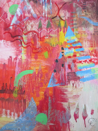 Peinture intitulée "Red Landscape" par Sergey Kostin, Œuvre d'art originale, Acrylique
