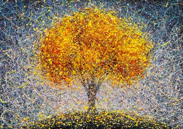 Painting titled "Yellow tree" by Nadiia Antoniuk, Original Artwork, Acrylic