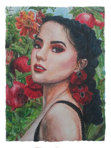 Peinture intitulée "pomme grenade" par Daf, Œuvre d'art originale, Aquarelle
