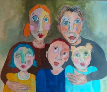 Peinture intitulée "ma petite famille" par Martine Flory, Œuvre d'art originale, Acrylique