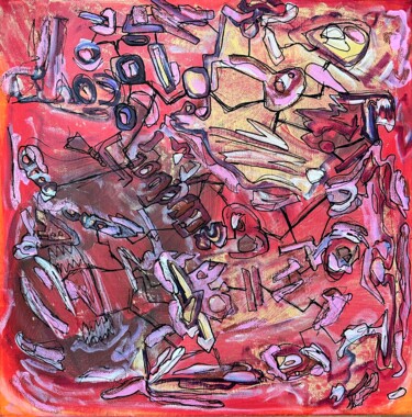 Painting titled "Cherry Robot" by Nikaleona, Original Artwork, Acrylic Mounted on Wood Stretcher frame