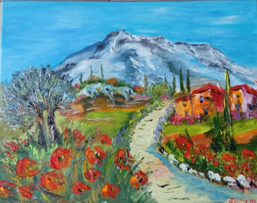 Painting titled "LA SAINTE VICTOIRE…" by Jean Pierre Jumeaux, Original Artwork, Oil Mounted on Wood Stretcher frame