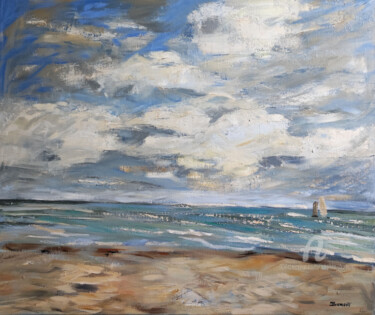 Peinture intitulée "la cote normande" par Sophie Dumont, Œuvre d'art originale, Huile Monté sur Châssis en bois