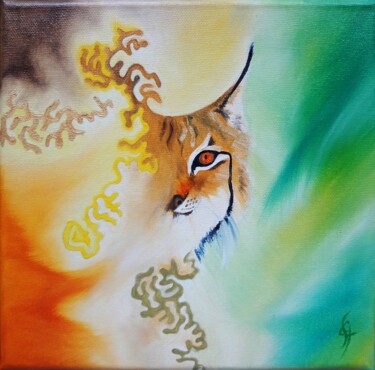 Painting titled "Médecine du Lynx" by Sange, Original Artwork, Oil