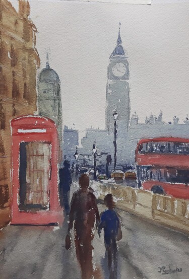 Peinture intitulée "The red booth" par Joaquim Pancho, Œuvre d'art originale, Aquarelle