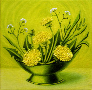 Fantasy composition with dandelions in Vase 绘画 标题为“Fantasy composition…” 由Oksana Kulik, 原创艺术品, 油