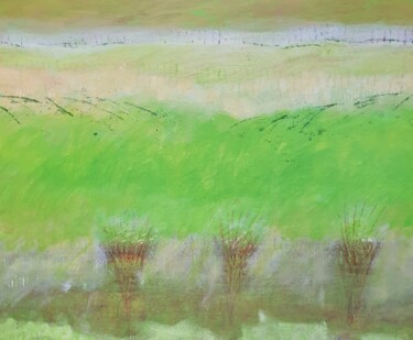 Painting titled "Far side of the Hill" by June Stapleton, Original Artwork, Acrylic Mounted on Wood Stretcher frame