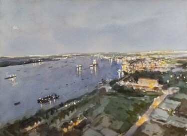 Painting titled "SaigonRiver#4" by Vincent Monluc, Original Artwork, Watercolor