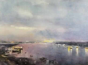 Painting titled "SaigonRiver#3" by Vincent Monluc, Original Artwork, Watercolor