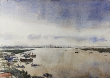 Painting titled "Saigon River #8" by Vincent Monluc, Original Artwork, Watercolor