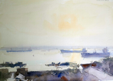 Painting titled "Saigon River #15" by Vincent Monluc, Original Artwork, Watercolor