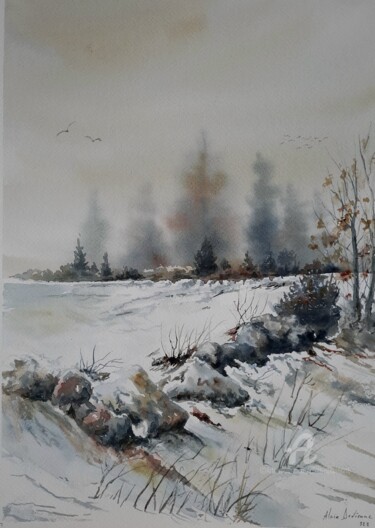 Painting titled "PLATEAU ARDECHOIS L…" by Alain Devienne, Original Artwork, Watercolor
