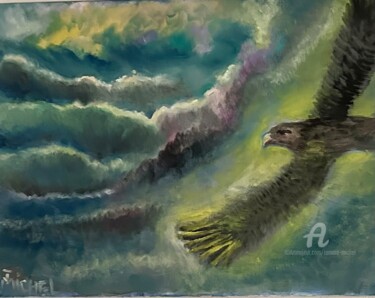 Malerei mit dem Titel "Adlerflug bei Gewit…" von Tamara Michel, Original-Kunstwerk, Öl Auf Keilrahmen aus Holz montiert
