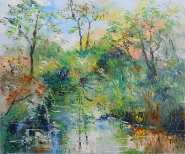 Painting titled "Nature sauvage" by Axelle Bosler, Original Artwork, Oil Mounted on Wood Stretcher frame