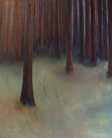 Painting titled "A l'orée bleue" by Béatrice Berchon, Original Artwork, Oil Mounted on Wood Stretcher frame
