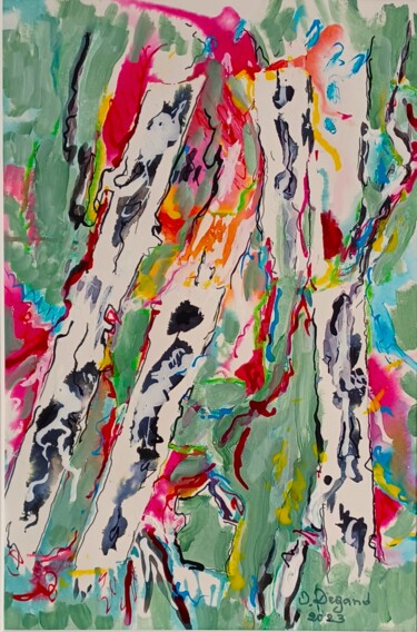 Peinture intitulée "Le bois des elfes,…" par Odile Degand, Œuvre d'art originale, Acrylique