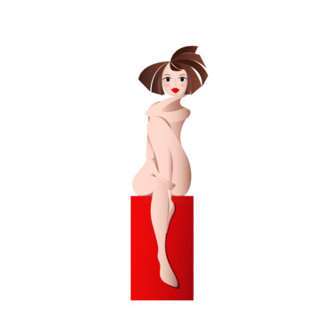 数字艺术 标题为“Girl on red cube” 由Ilona Matushkova, 原创艺术品, 数字油画