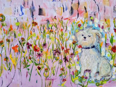 Painting titled "RIKA" by Isabelle Brisset, Original Artwork, Oil Mounted on Wood Stretcher frame