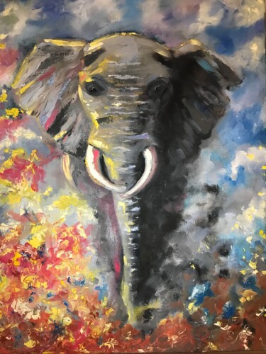 绘画 标题为“Elephant” 由Aminat Khadzhimuradova (Amina Had), 原创艺术品, 油 安装在木质担架架上