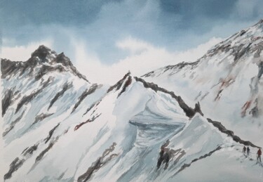 Peinture intitulée "COURSE EN HAUTE MON…" par Alain Devienne, Œuvre d'art originale, Aquarelle