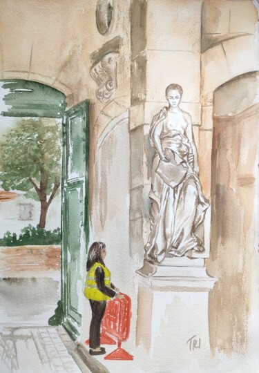 Painting titled "La gardienne de l'h…" by Tatiana Ianciu, Original Artwork, Watercolor