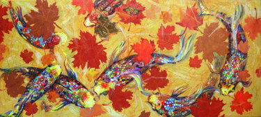 "Koi Fish on Yellow." başlıklı Tablo Rakhmet Redzhepov tarafından, Orijinal sanat, Akrilik Ahşap Sedye çerçevesi üzerine mon…