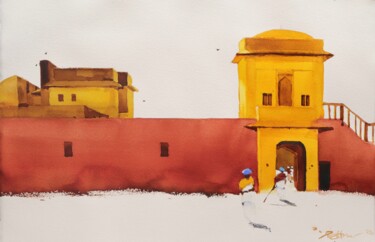 Red and yellows of Jaipur summer Painting titled "Red and yellows of…" by Prashant Prabhu, Original Artwork, Watercolor