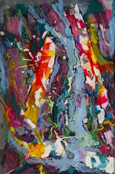 Peinture intitulée "Le bois des elfes,…" par Odile Degand, Œuvre d'art originale, Acrylique