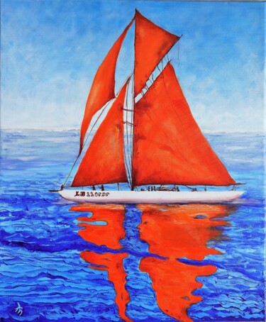 Peinture intitulée "Aventure en voilier…" par Annaïg Le Bihan, Œuvre d'art originale, Huile Monté sur Châssis en bois