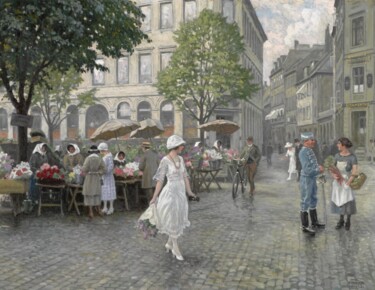Højbro Plads, Copenhague Ζωγραφική με τίτλο "Højbro Plads, Copen…" από Paul Gustav Fischer, Αυθεντικά έργα τέχνης, Λάδι