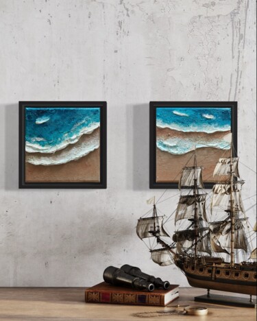 Painting titled "Morceaux de plage" by Manon Vaysse, Original Artwork, Acrylic Mounted on Wood Stretcher frame